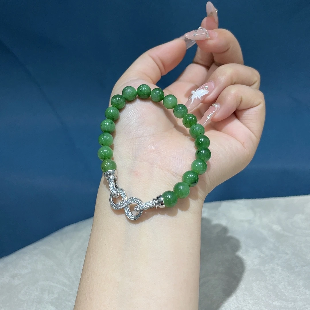 和田玉碧玉环环相扣手串 10mm LZ107994