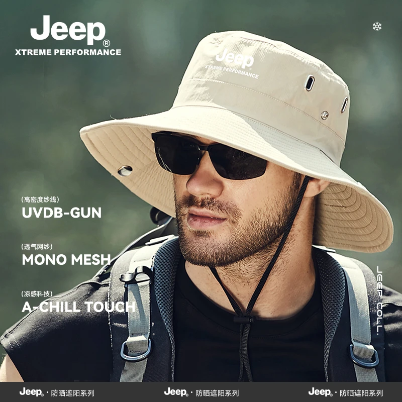 jeep吉普男士夏季遮阳帽子户外钓鱼防紫外线渔夫帽骑行防晒太阳帽