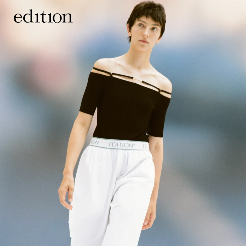 【E+轻生活系列】edition针织衫女夏款一字肩吊带上衣#EBC2SWT017