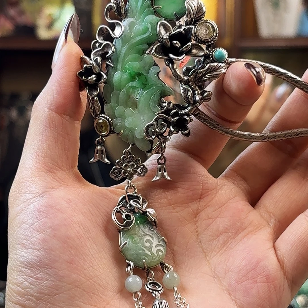 翡翠银S925镶嵌挂件