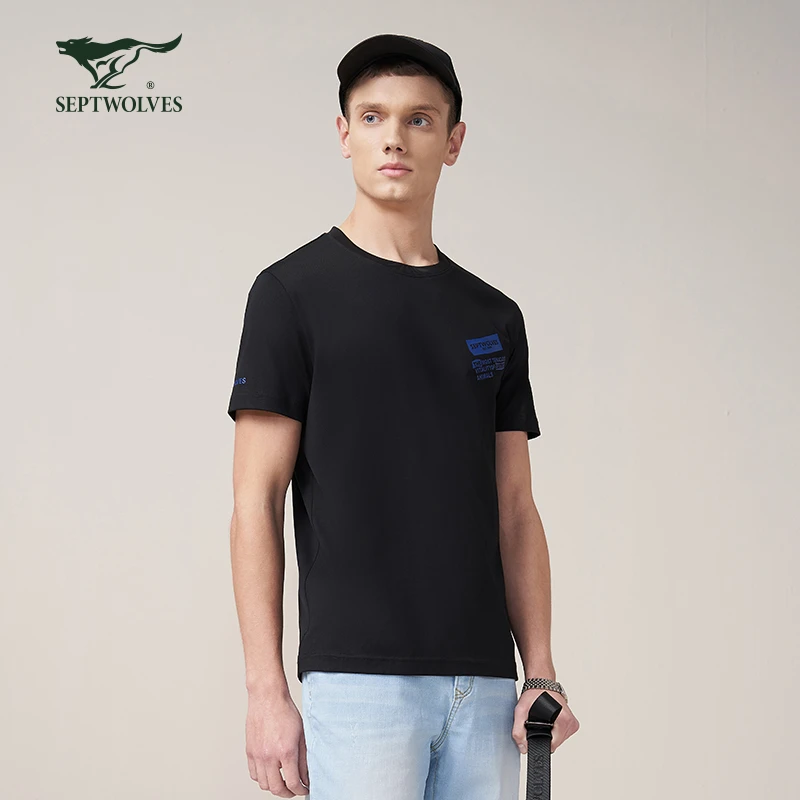 【商场同款】七匹狼短袖T恤男士新款圆领棉印花时尚潮流男上衣正品