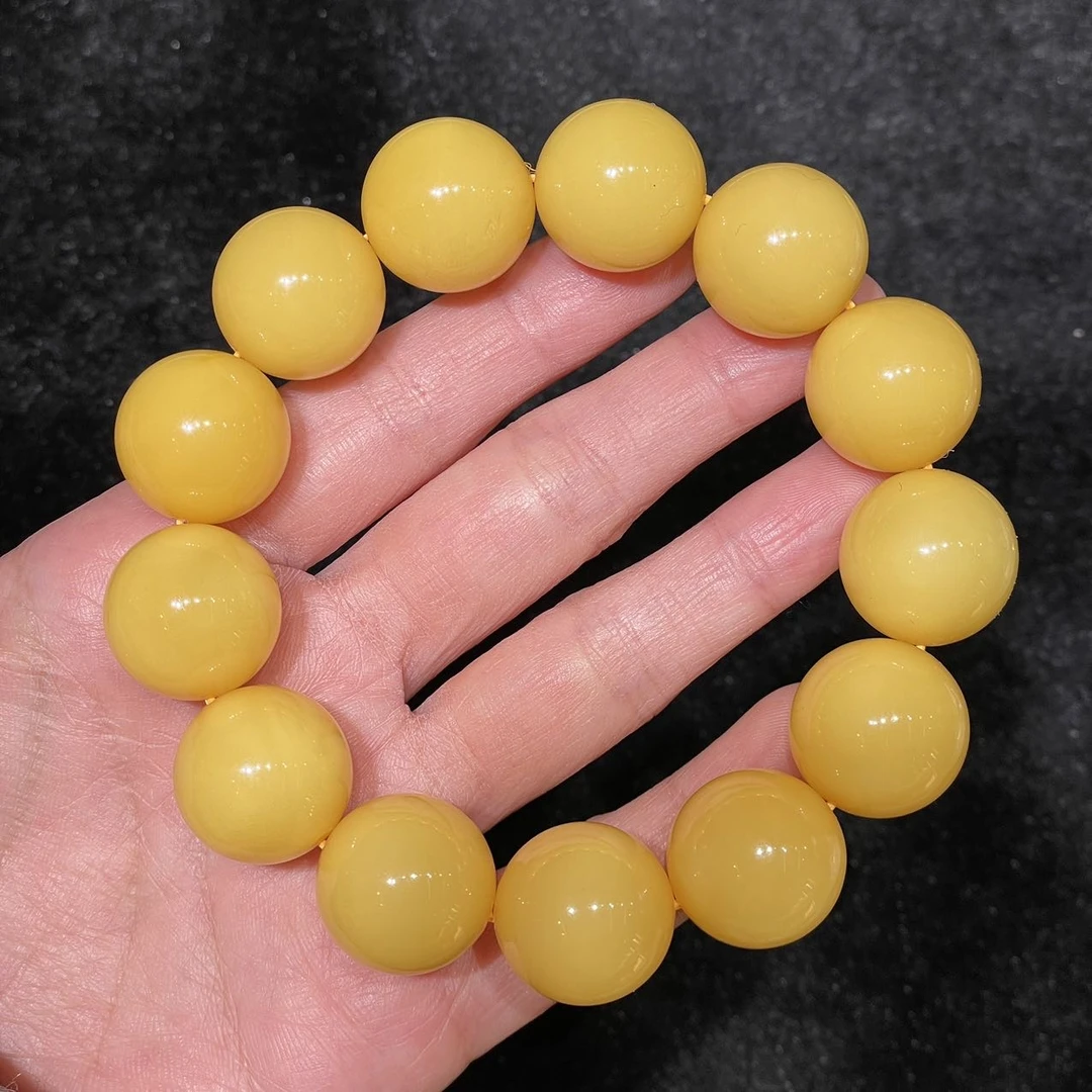 【地主专属】3 G89030-蜜蜡鸡油黄单圈手串-18mm