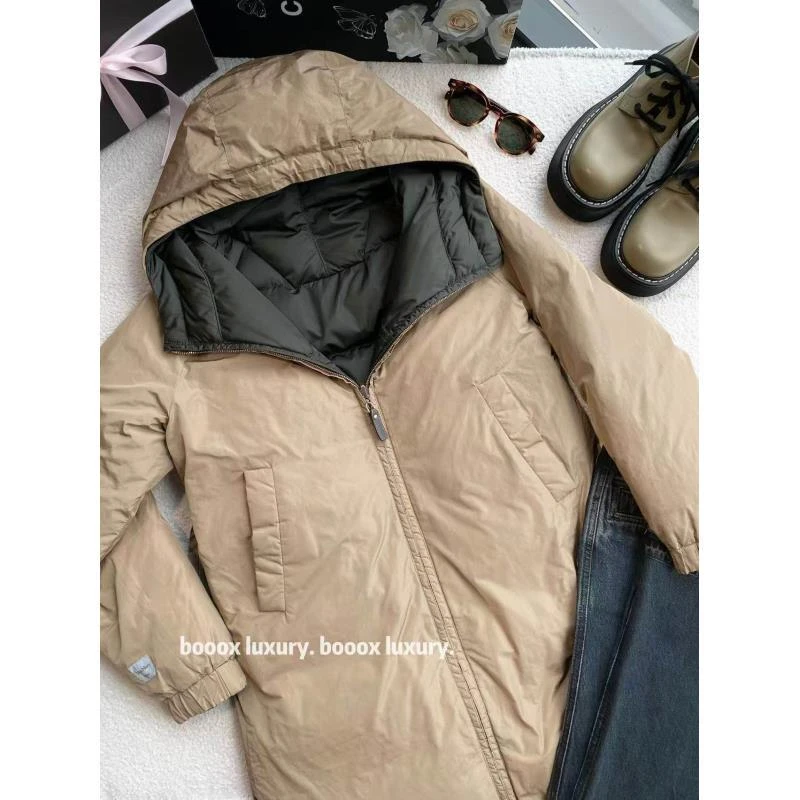 95新 MaxMara wc011 锦轮 棕色双面长款羽绒服 34码