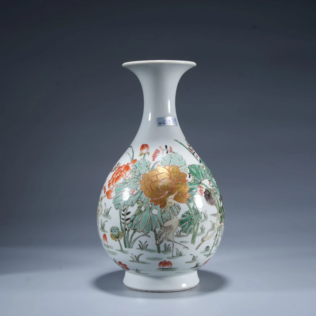 h493/清代 五彩花鸟图玉壶春瓶【华豫之门甄选】