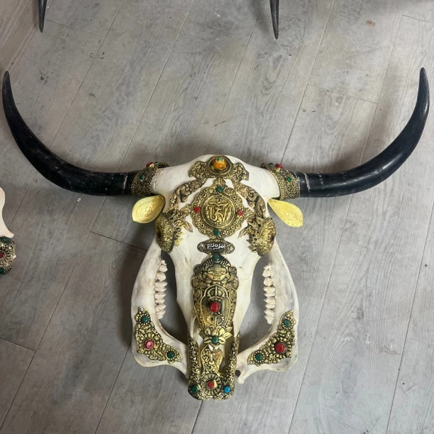 牛头骨工艺品墙挂装饰标本摆件创意家居装饰（黑）