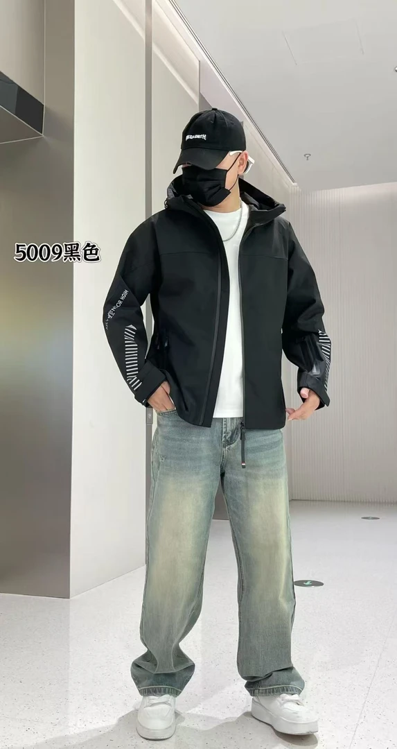 5009 时尚经典外套时尚休闲夹克男款黑色潮流上衣 透气