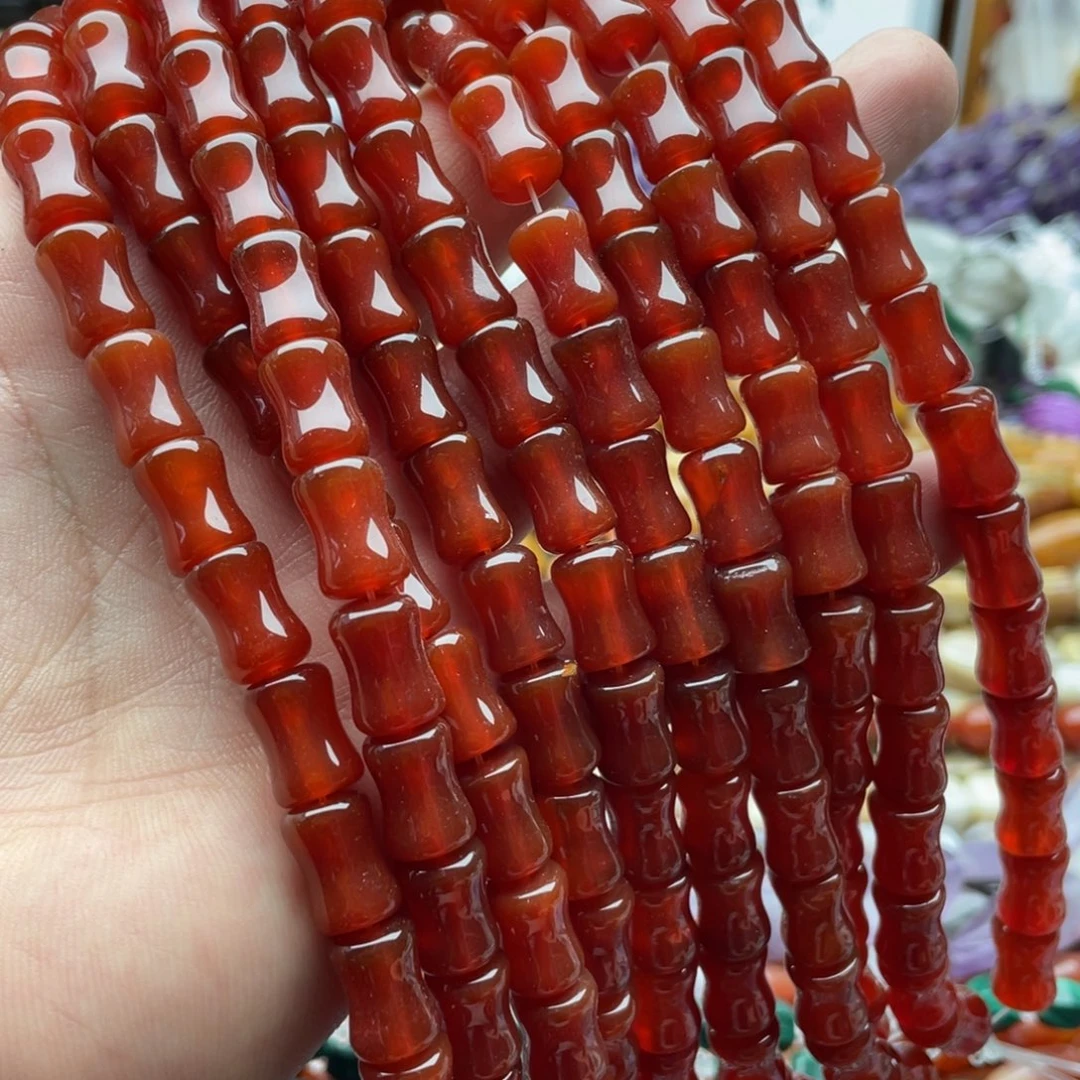 玛瑙/玉髓合金珠宝半成品一条装9*12mm左右红玛瑙竹节