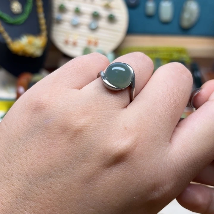 蛇纹石玉银S925镶嵌戒指