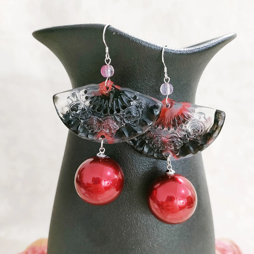 铜合金耳饰 民族风夸张古风扇形吊坠耳环1118