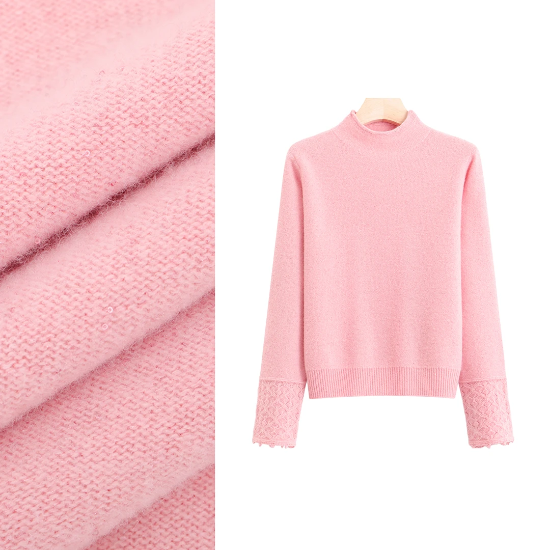 （山羊绒+绵羊毛）加厚显瘦微宽松休闲百搭钩花羊毛衫针织衫上衣女