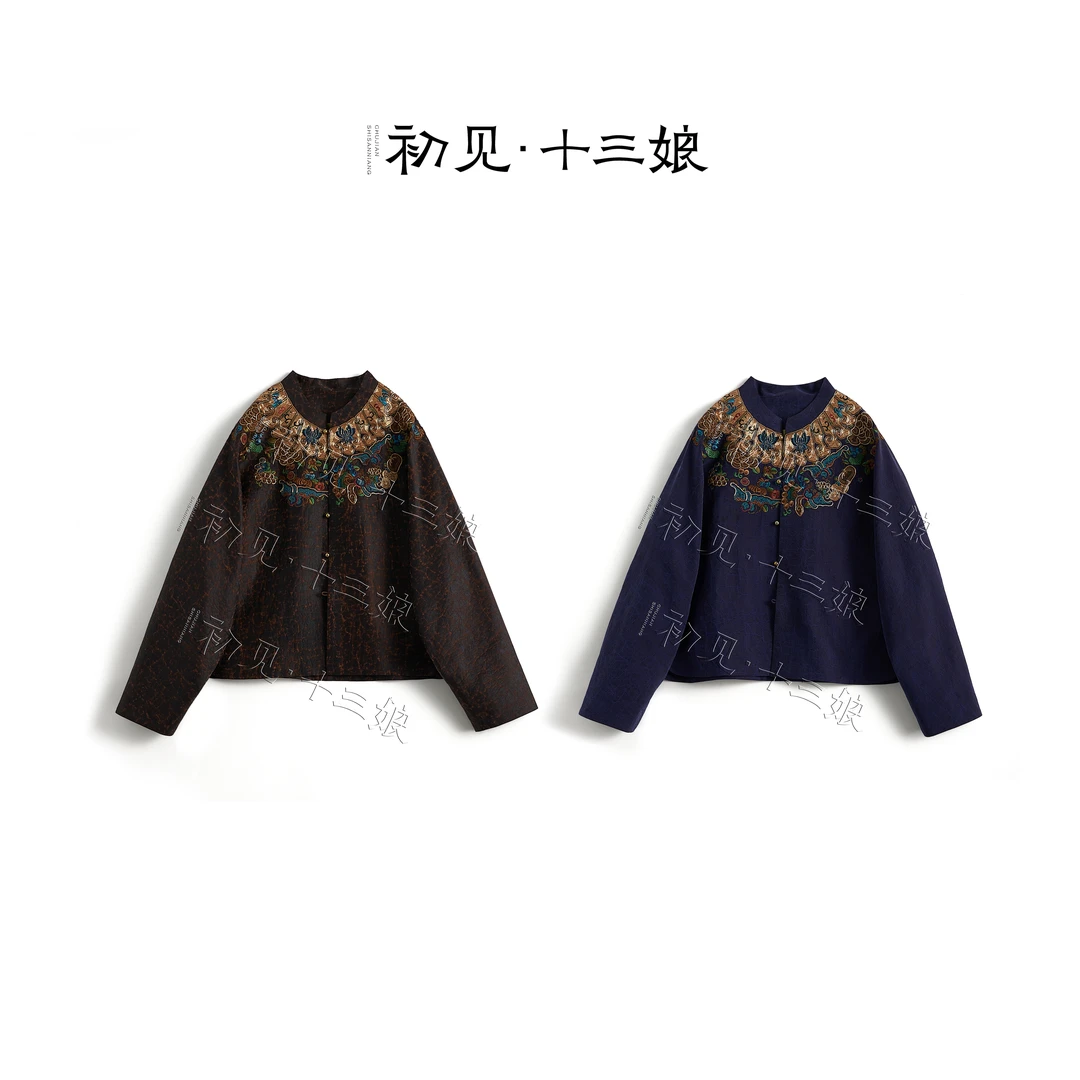 初见十三娘『渊渟』新中式国风汉服复刻缎龟中开外套时尚气质设计款