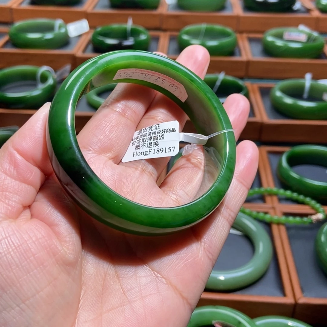 和田玉（碧玉）未镶嵌手镯辣绿5859