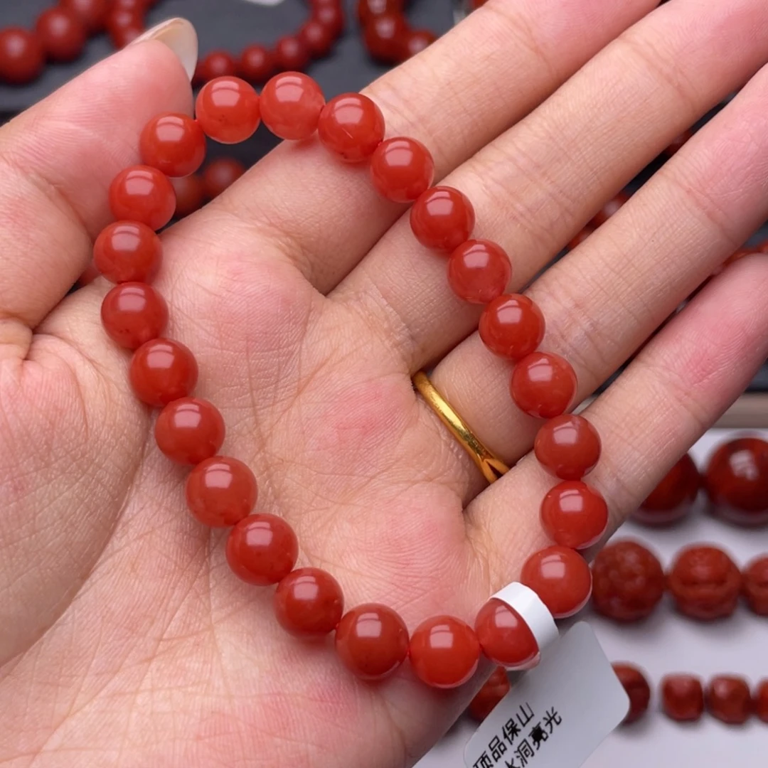 南红玛瑙未镶嵌手串Y8mm顶品滴水洞亮光手串