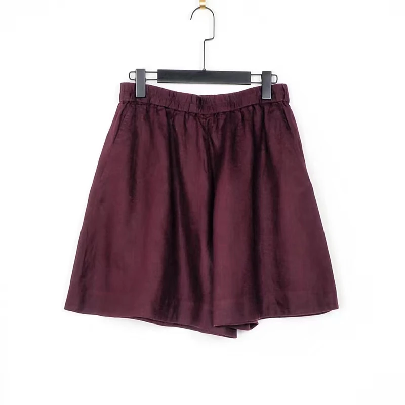 HT005汉麻紫檀色纯色短裤