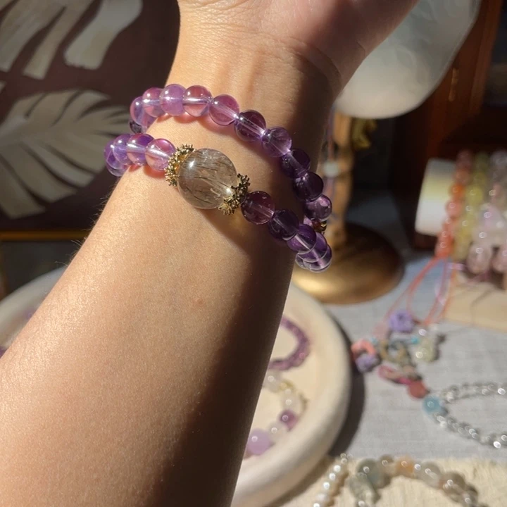 铁合金石英石双圈紫色手串