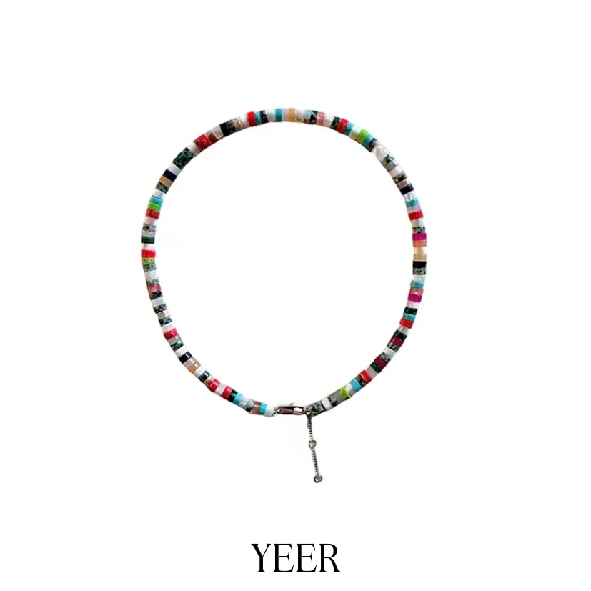链子925银贝壳 YEER小众高级质感彩色石头贝壳组合可调节项链百搭