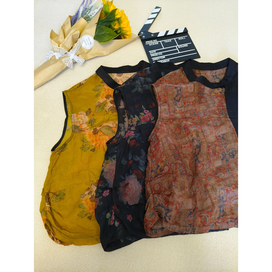 薄款宽松型圆领盘扣短款女装苎麻ins百搭新中式肯豆风