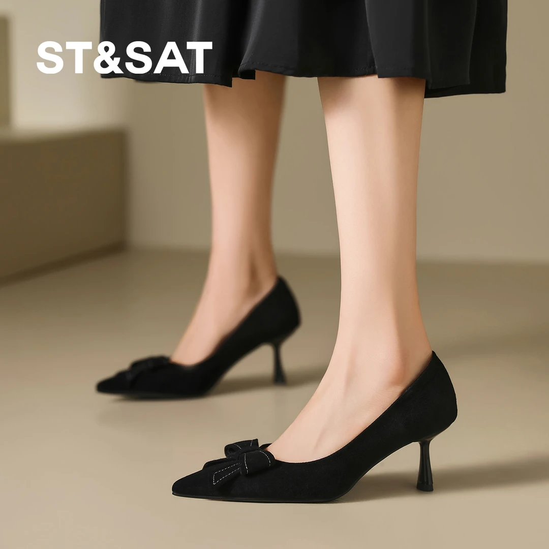 星期六羊皮女鞋2025今年流行秋季高跟鞋通勤款明星同款百搭鞋子