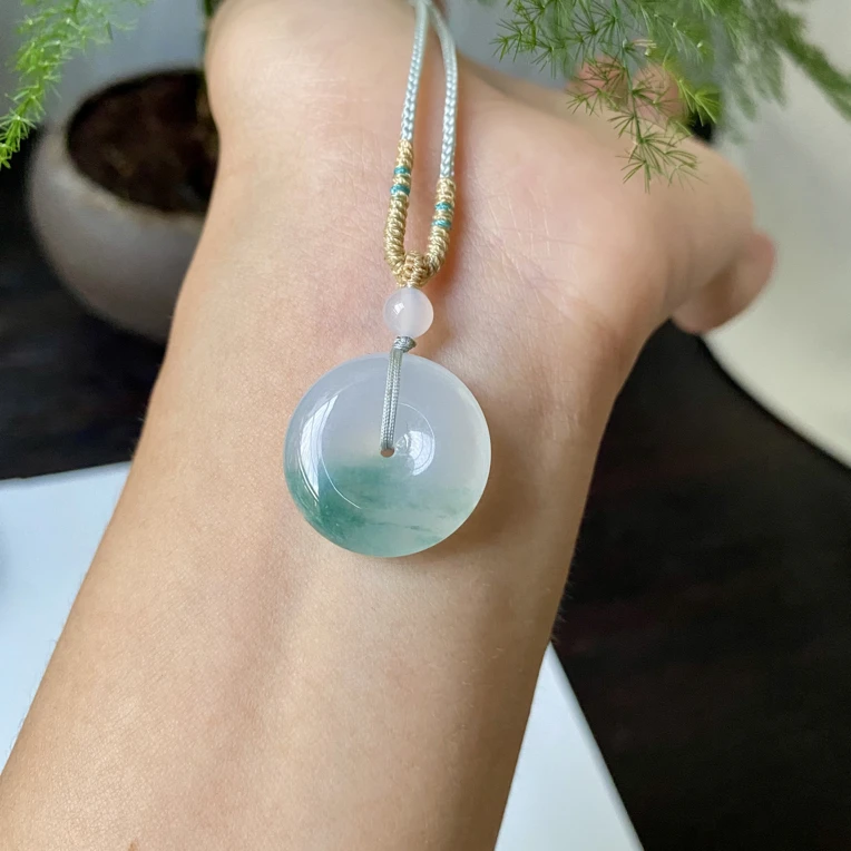 缅甸翡翠A货半山水平安扣