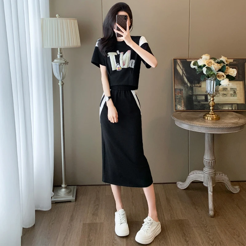时尚休闲运动套装裙女2025年夏季新款小个子韩版上衣半身裙两件套