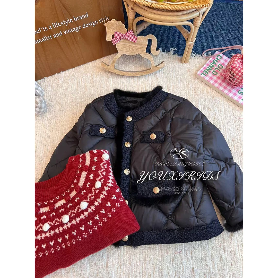 现飞飞家赫本黑冬新亲子洋气小香风高级感保暖加厚鸭绒服 FF2919