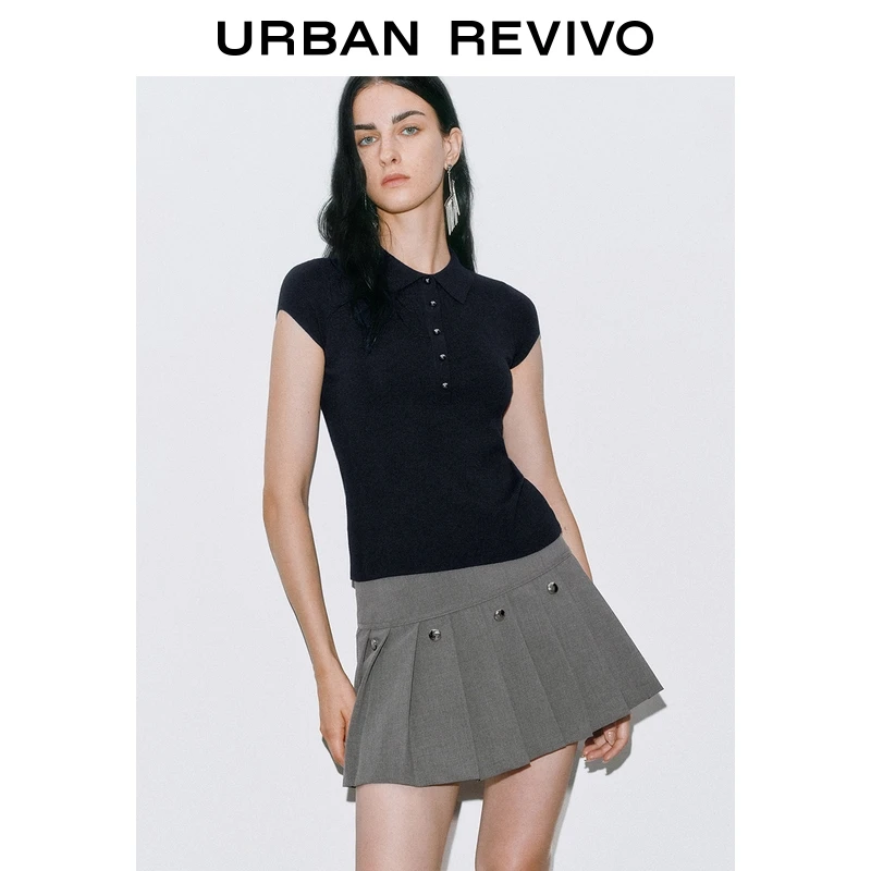 UR2025秋季新款女装休闲学院风Polo修身短袖针织衫UWG950192+