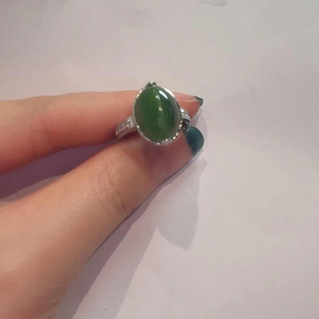 和田玉（碧玉）18K金镶嵌戒指碧玉猫眼戒指mq