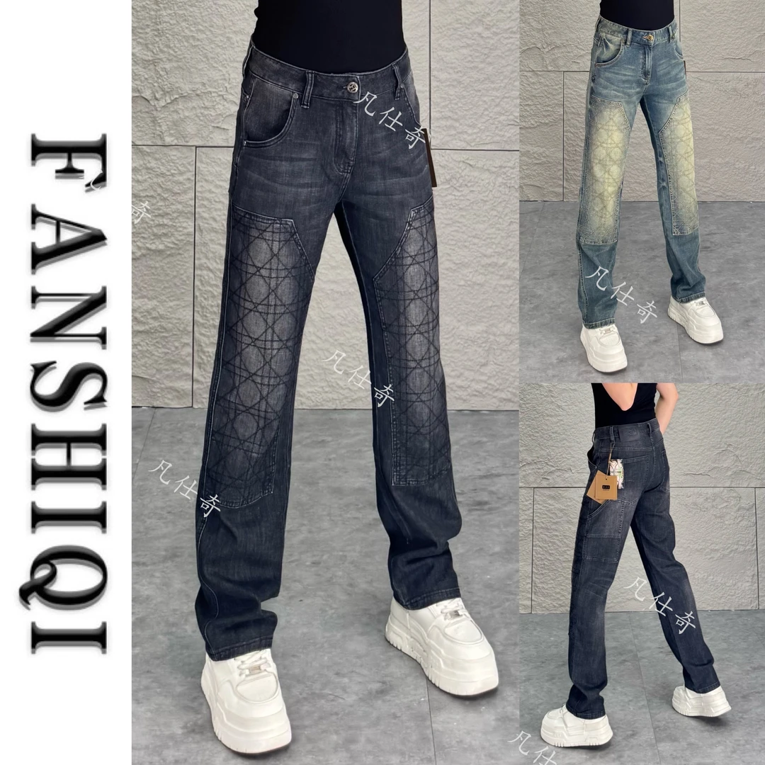 春夏高端亚麻棉透气拼接提花修身直筒牛仔裤复古高街牛仔裤3301