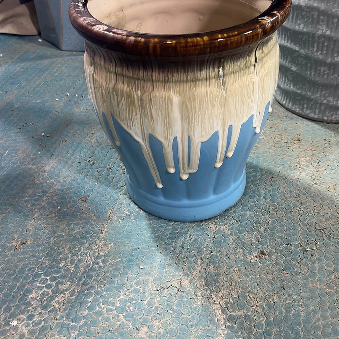 美***福南瓜款流釉窑变蓝身中号口26高29微瑕两个