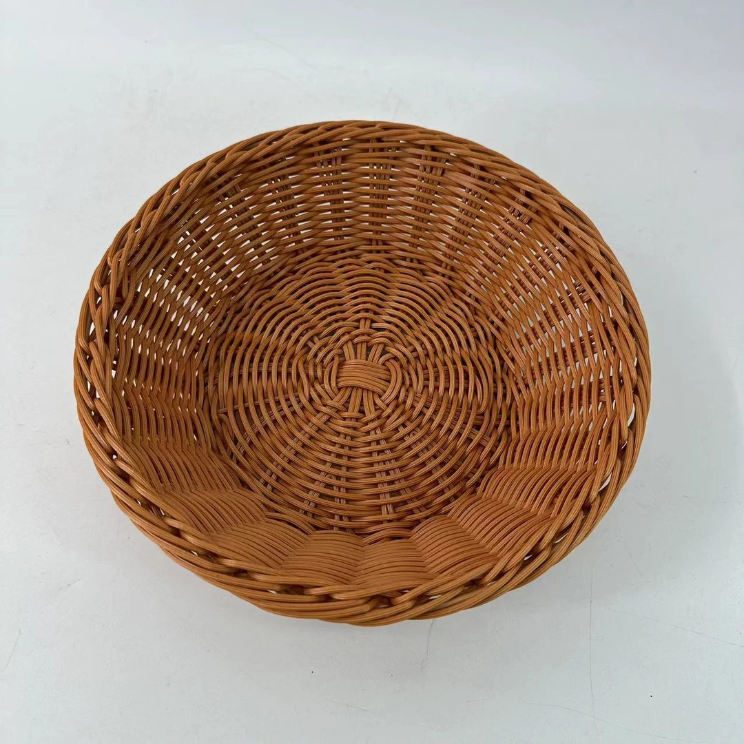 K88棕色圆形客厅家用水果篮馒头框纯手工编织24*8家用馒头筐