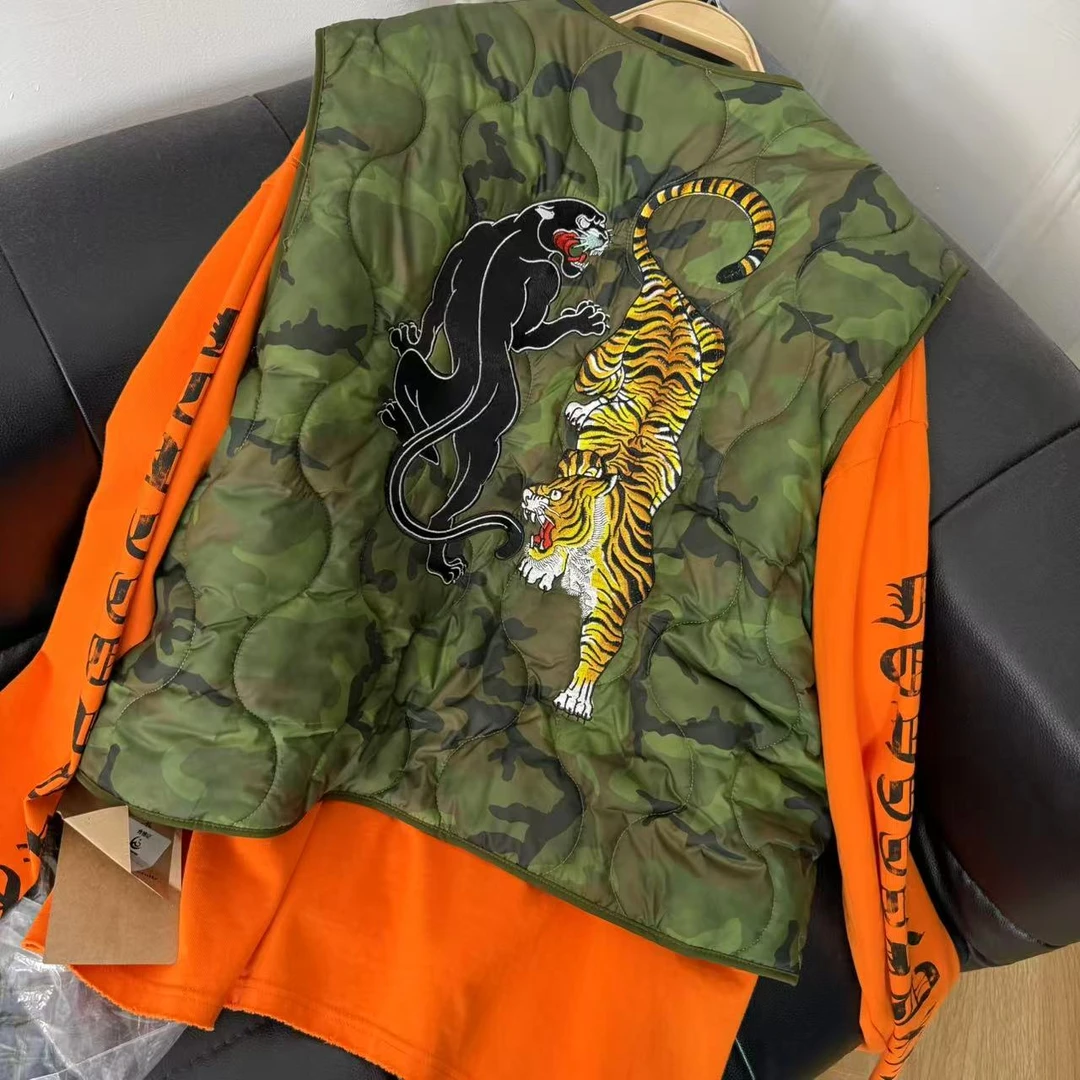 LIN美人女装杂货铺  潮流个性休闲迷彩刺绣老虎马甲夹棉无袖外套