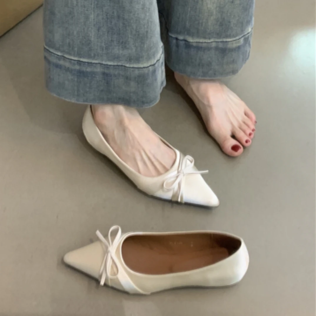 MLC-399-8 温柔仙女风内增高单鞋2025年法式气质蝴蝶结尖头晚晚鞋