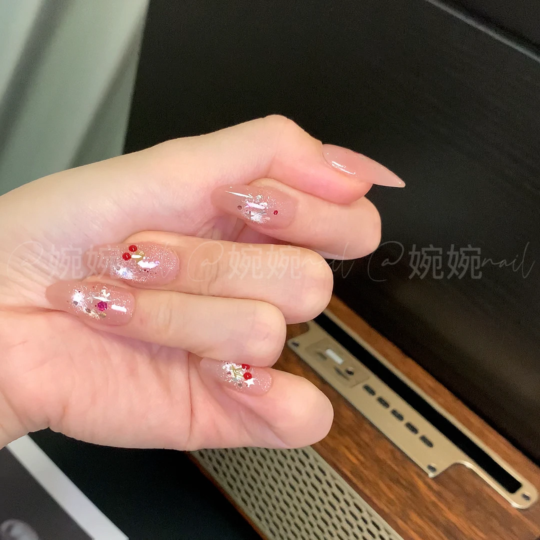 【冰沙樱桃】纯手工手绘彩色亮片猫眼设计穿戴甲