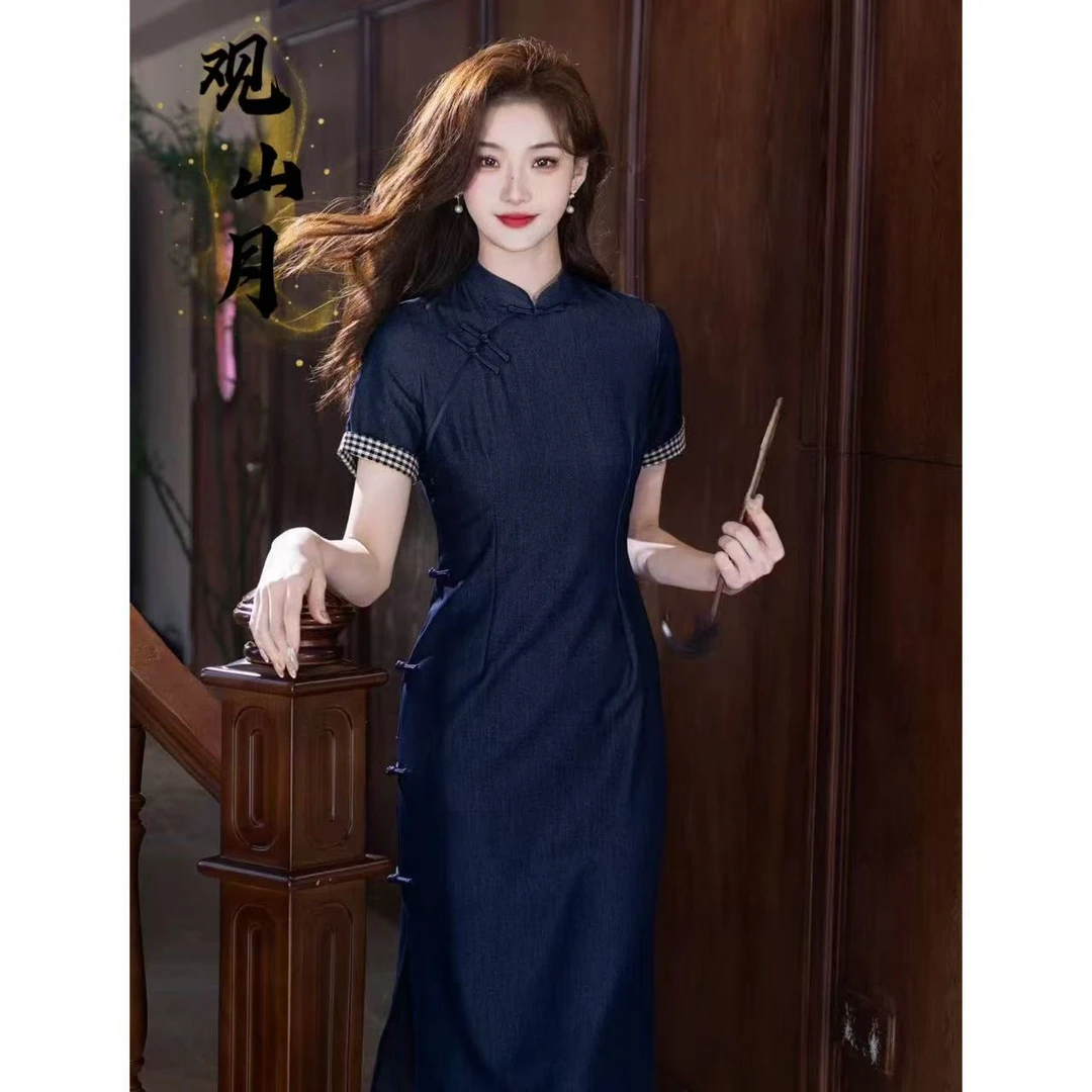 观山月【若初】新款文艺百搭气质旗袍裙 S-3XL