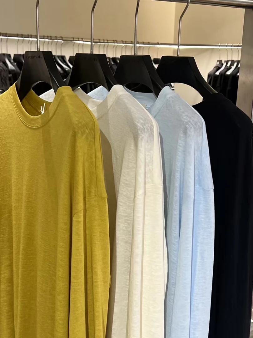 桑蚕丝亚麻莱赛尔夏季时尚长袖防晒T恤超薄百搭老钱风男女同款