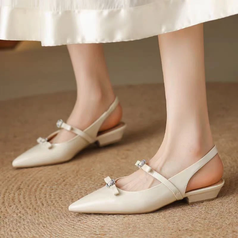 7728-MGG新款蝴蝶结尖头后空浅口法式时尚凉鞋
