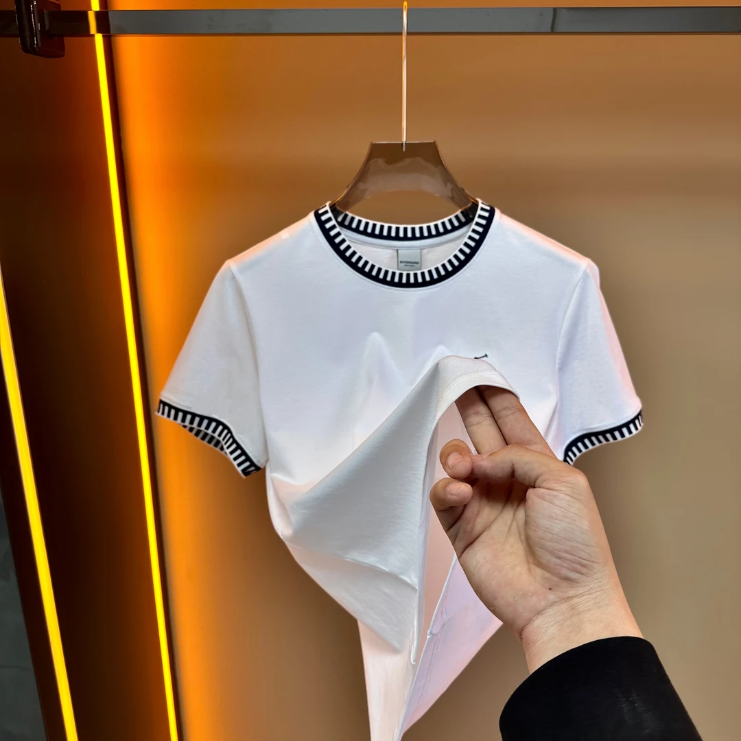 M-2025夏季休闲刺绣纯棉轻奢男士T恤