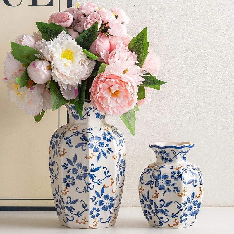 中式高级青花瓷复古玄关陶瓷花瓶家居客厅插花装饰品摆件水培鲜花