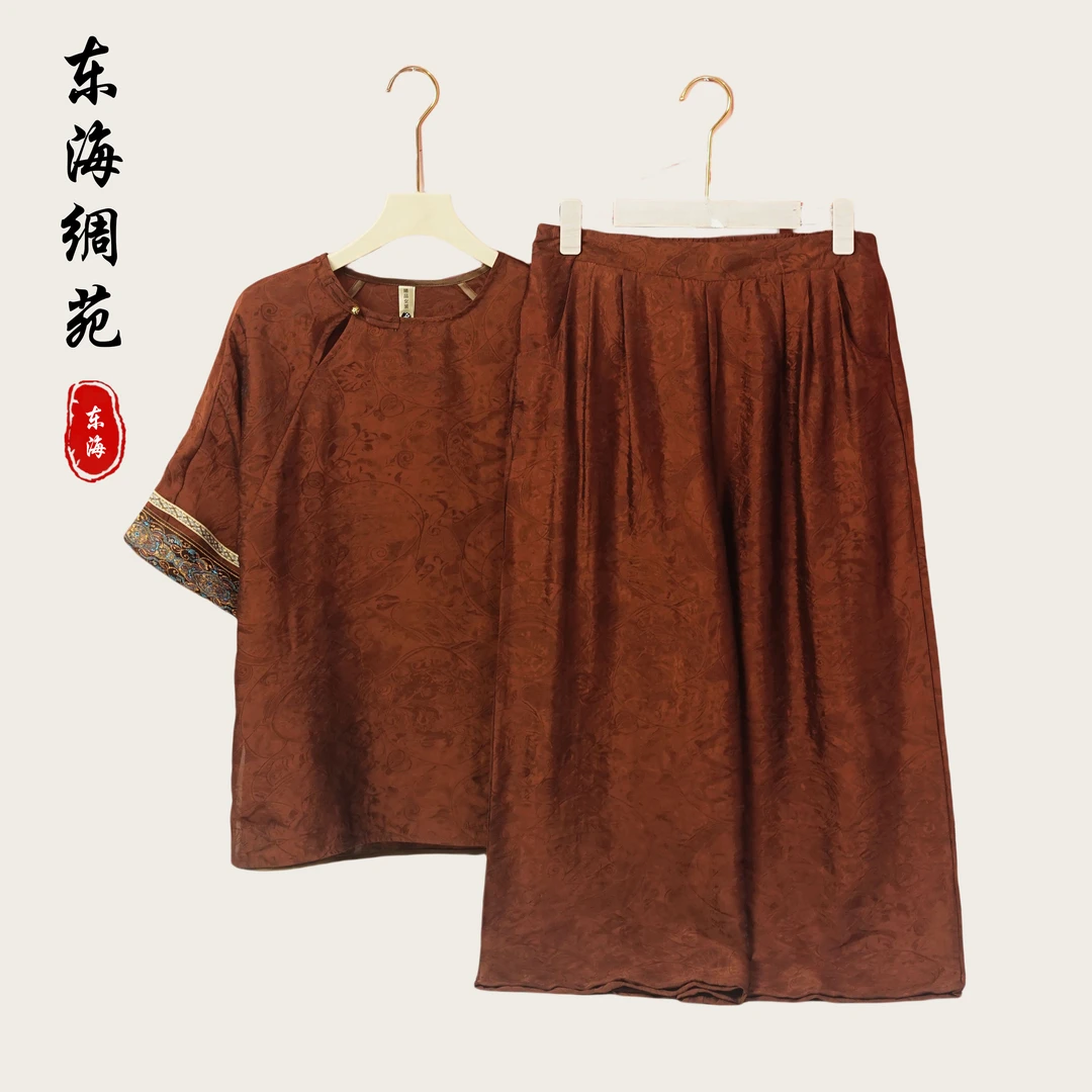 【东海绸苑】新中式时尚洋气复古百搭短袖套装（M578）