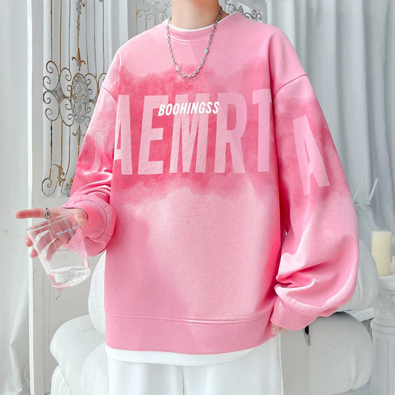 渐变卫衣男款春秋季2025新款打底衫圆领长袖t恤宽松加肥大码男装