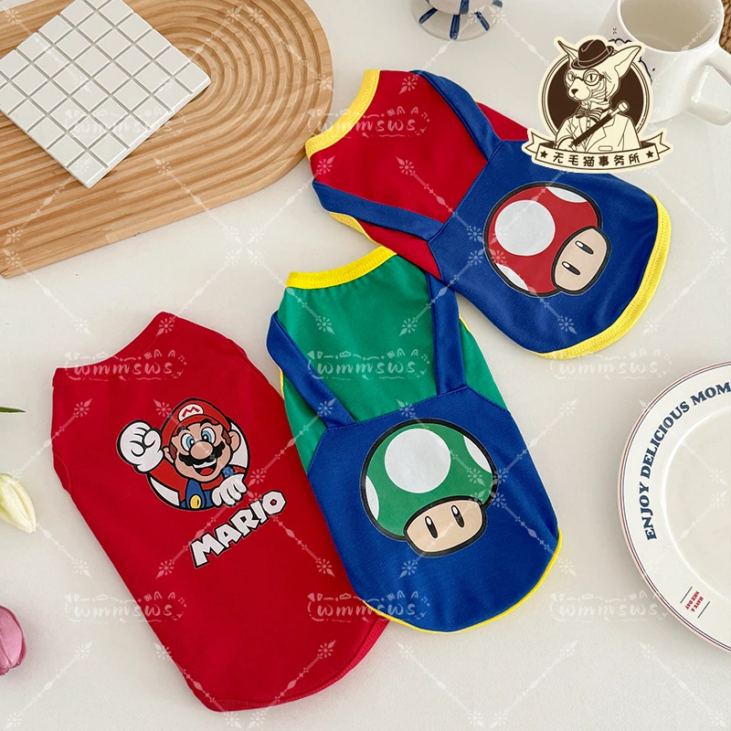 无毛猫夏季衣服德文猫咪可爱短袖背心狗狗衣服凉衣薄款马里奥吊带