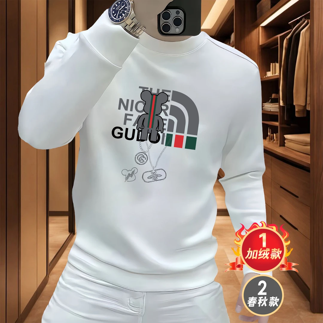 喜居麦-NICER小熊-美式痞帅潮牌街头休闲百搭印花圆领卫衣男秋冬