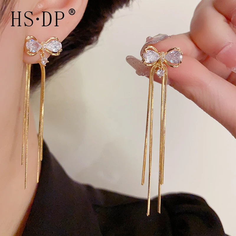 高级感气质锆石蝴蝶结两戴流苏耳坠s925银针耳钉精致时尚百搭耳环