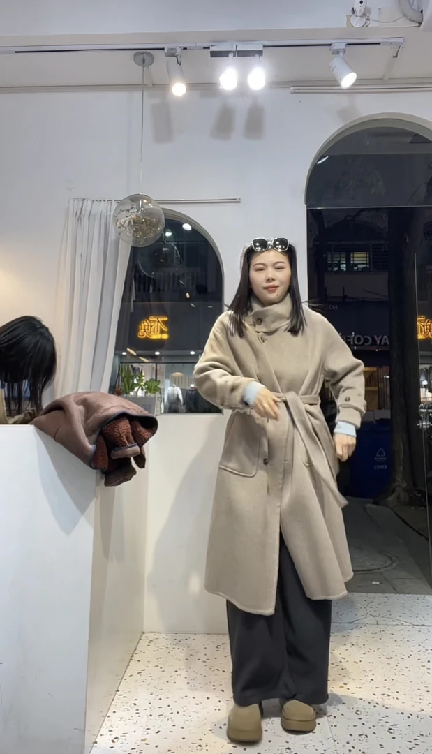 欧货宽松洋气双面羊绒大衣23632