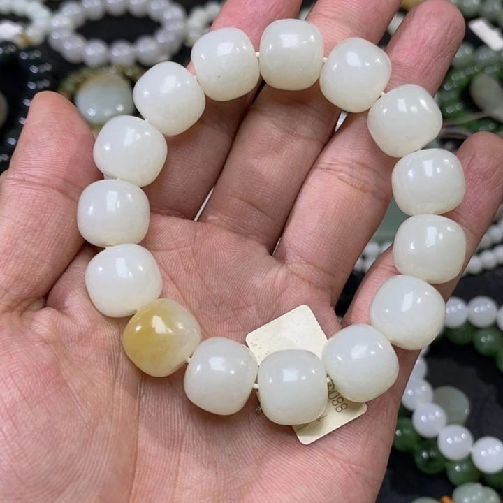 手链未镶嵌和田玉通**路新疆且末天泰矿白玉老型珠手串