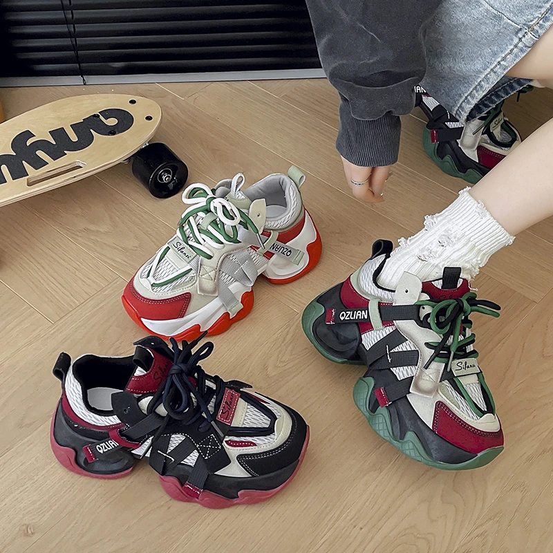 2025春夏新款休闲厚底增高女鞋子时尚老爹鞋透气波鞋松糕运动鞋潮