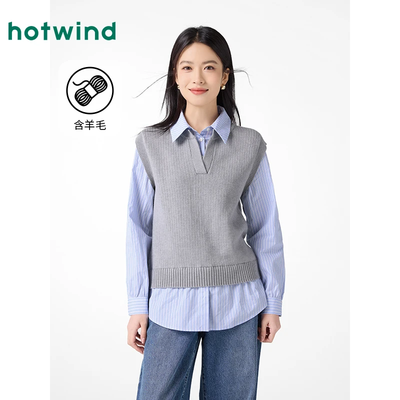 【热风门店同款】热风2025年春季新款女士假两件针织衫F08W25121