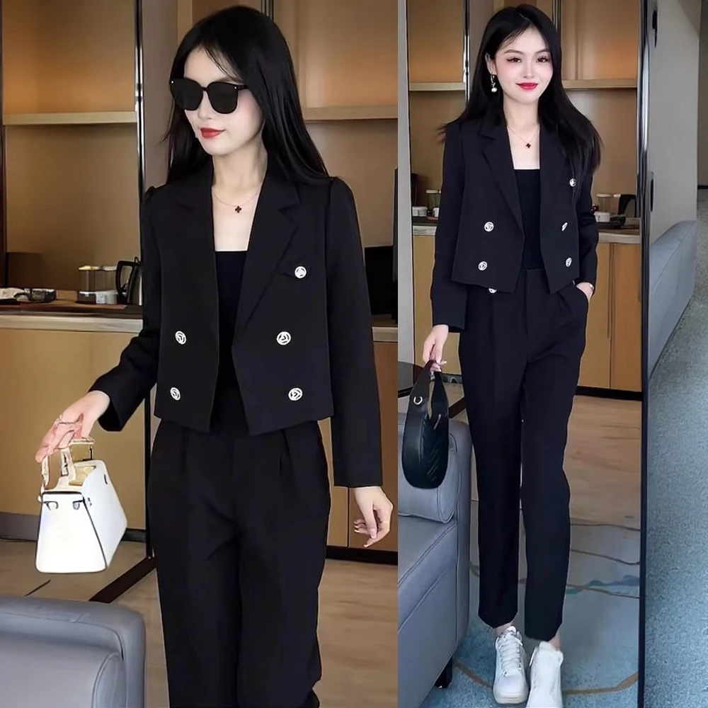 小个子短款西装外套女2025春秋新款时尚洋气高级感职业西服两件套
