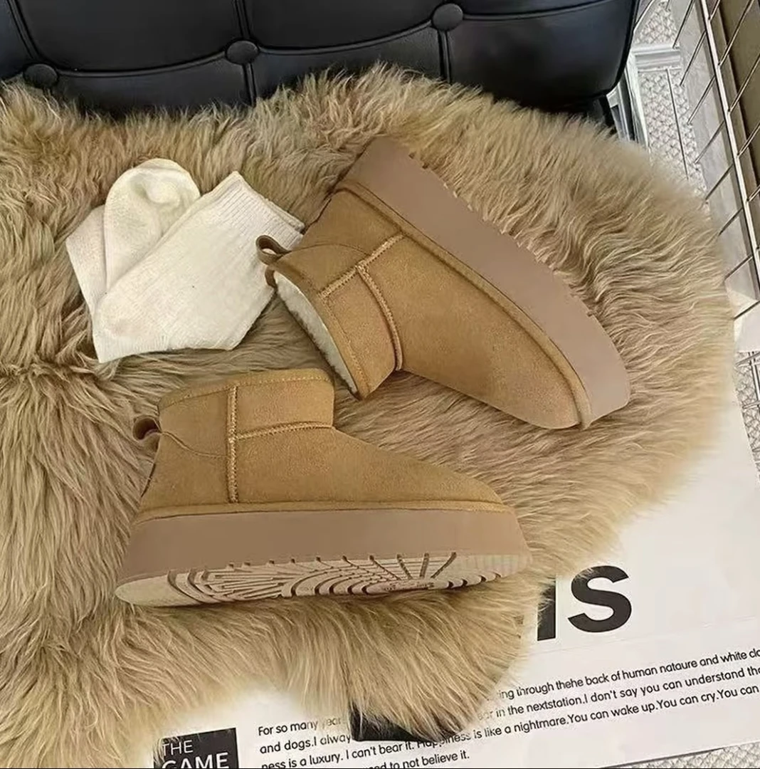 LR【现货+运费险】防滑时尚雪地靴小个灰色雪地靴保暖韩版棉鞋低帮