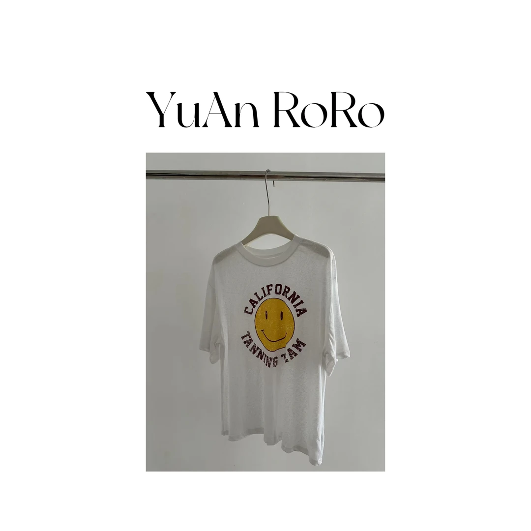 【媛媛家】时尚圆领笑脸韩版字母印花短袖t恤